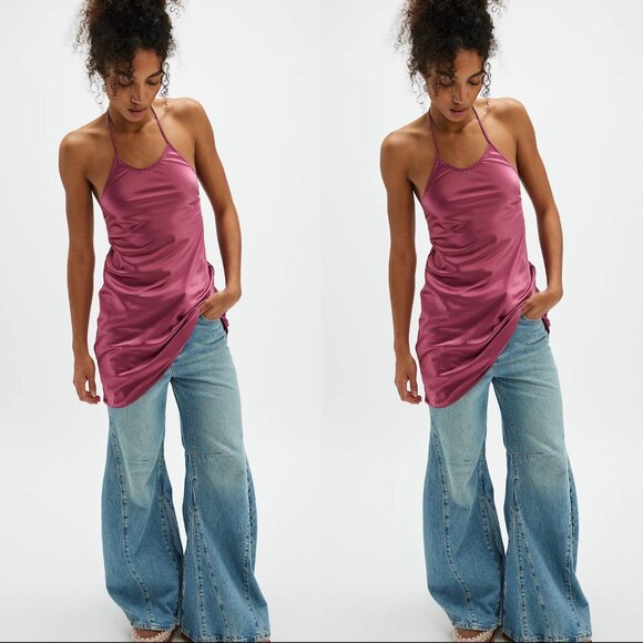 Free People Friday Fever Mini Slip in Sweetheart Pink Rose XL NWT - Picture 1 of 7